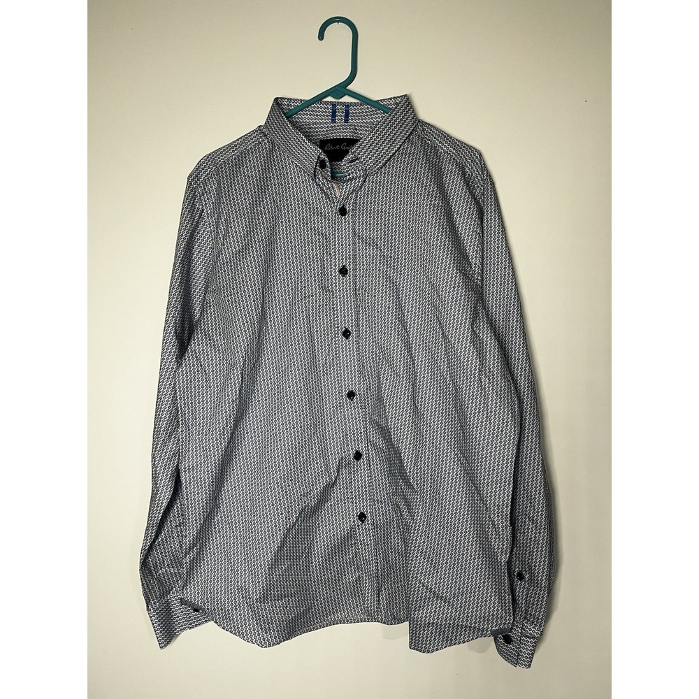 Alan Flusser Men's 2XL Shirt Button Down Long Sleeve Cotton Shirt Blue Circles